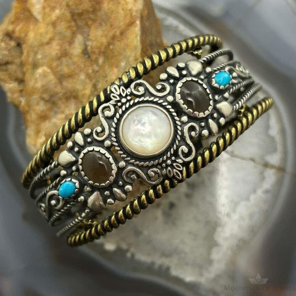 Carolyn Pollack Sterling & Brass MOP, Smoky Quartz, Turquoise Bracelet For Women